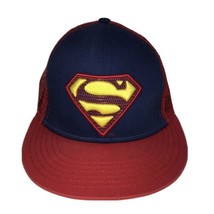 Superman Blue/Red Snapback Half Mesh Baseball Cap Hat DC Comics Flat Bill - £14.91 GBP