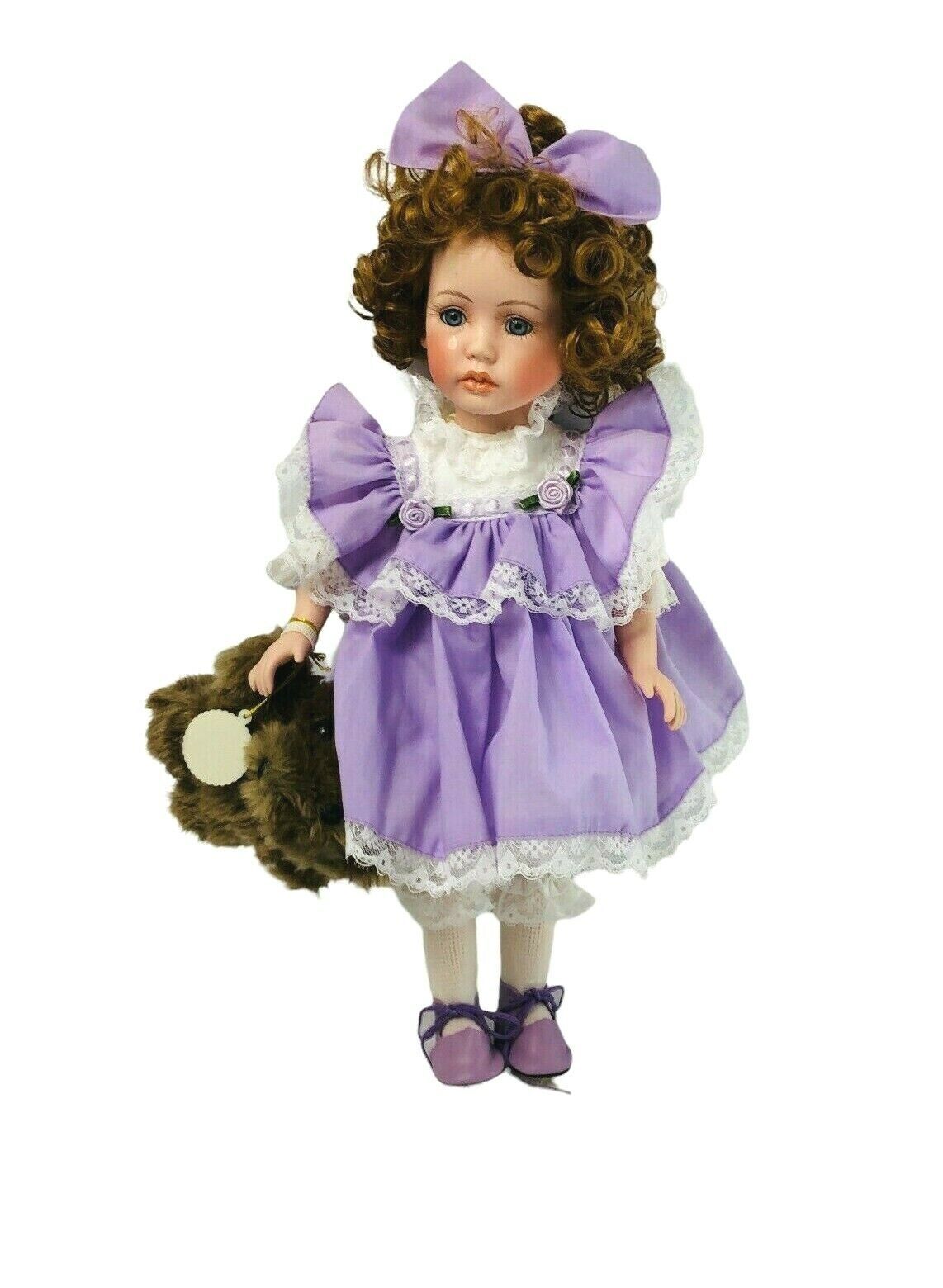 Primary image for Brinn's 1995 Collector's Doll 14" Purple Dress Bear Collectible Edition Blue Eye