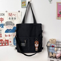 Japanese Trend Canvas Female Handbags High Capacity Black Shopper Bags Ladies Ca - £22.45 GBP