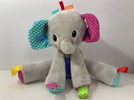 Bright Starts Taggies baby toy plush rattle gray elephant blue pink colorful 9&quot; - $9.89
