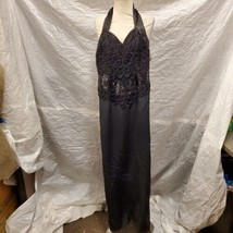 Women&#39;s Black Beaded Long Halter Dress - $197.99