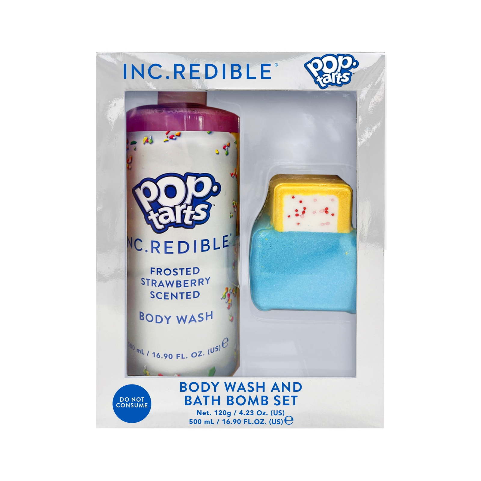 INC.redible Pop Tarts Body Wash and Bath Bomb Set, Frosted Strawberry