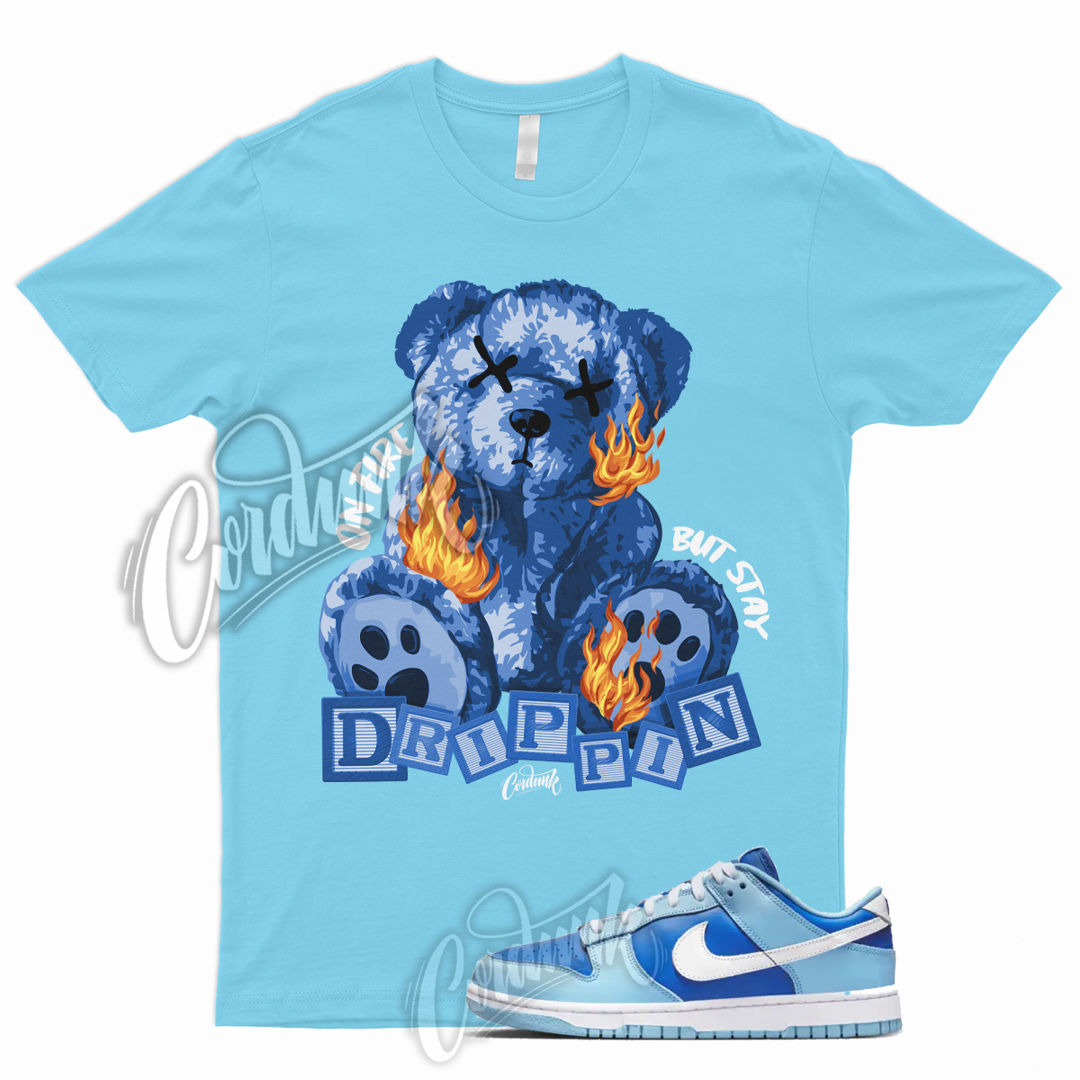 Primary image for FIRE T Shirt for N Dunk Low Argon Blue Flash Marina Dutch UNC University 1 9 95