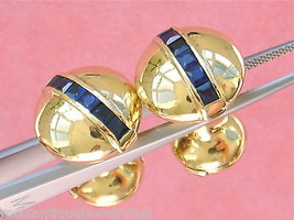 VINTAGE RETRO 2.6ctw SAPPHIRE BARBELL STYLE w/ TENSION CHAIN 18K CUFFLIN... - $2,375.01