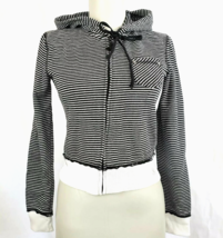 Mango MNG Casual Sportswear Hoodie full zip Jacket Striped Black &amp; white sz XS - £11.21 GBP