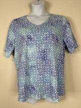 Karen Scott Womens Plus Size 1X Blue Mosaic Knot V-neck T-shirt Short Sleeve - £11.86 GBP