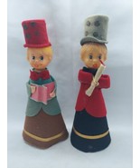 Set of 2 Vintage Vynel &amp; Cardboard Christmas Carolers 8&quot; Tall - $40.72 CAD