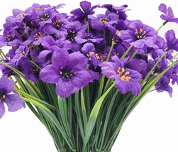 Artificial Flowers 6 Bundles Fake Flowers Plant Uv Resistant No Fade, Purple - £33.01 GBP