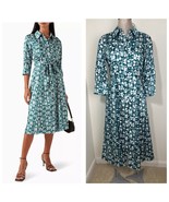 MARELLA Diana Midi Shirt Dress in Satin Green Size 6 Long Sleeve - $150.00