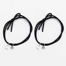 1Pair Braid Rope Magnet Bracelet for Lovers Stainless Steel Pendant Heart Couple - £12.22 GBP