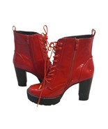 Azalea Wang Women&#39;s Red Black Booties Chunky Heel Boots with Zipper Size 9 - £35.56 GBP