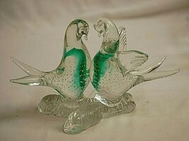 Blown Art Clear Glass Green Swirls Split Tailed Bird Figurine Controlled... - $39.59