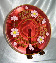 Vintage Set (4) EGERMANN Hand Painted Bohemian Red Art Glass Plates w/ 24K Gold - £23.14 GBP