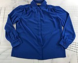 Vintage St. John Button Down Shirt Womens 14 Royal Blue Collared Puff Sh... - £31.15 GBP