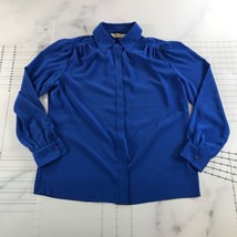 Vintage St. John Button Down Shirt Womens 14 Royal Blue Collared Puff Sh... - $39.59