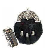 Scottish Kilt Black Rabbit Full Dress Sporran Antique Enamel Thistle Cantel - €110,87 EUR