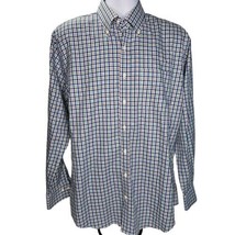 Peter Millar Nanoluxe Dress Shirt Men L Plaid Check Easy Care Cotton Lon... - £27.25 GBP