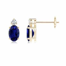 Lab-Grown Blue Sapphire Stud Earrings with Diamond in 14K Gold (6x4mm, 1.17 Ct) - £653.95 GBP