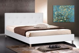 White Or Black Faux Leather Queen Bed Frame Crystal Button Tufted Modern - $499.97