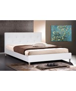 White Or Black Faux Leather Queen Bed Frame Crystal Button Tufted Modern - $499.97