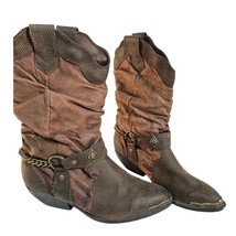The Leather Collection Brown Coastal Cowgirl  Leather Boots Sz 7.5 Brass... - $44.55