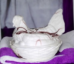 LARGE Purple Slag Glass Nesting Hen Chicken On Nest Basket Covered Dish ... - £59.02 GBP