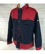 Tommy Hilfiger Fleece Lined Spellout Coat Red Colorblock Parka Vintage? XL - £37.05 GBP