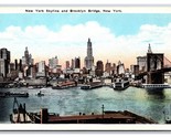 Skyline and Brooklyn Bridge New York City NY NYC UNP WB Postcard Q23 - £2.70 GBP