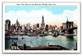 Skyline and Brooklyn Bridge New York City NY NYC UNP WB Postcard Q23 - £2.69 GBP