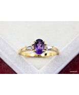 Unique Amethyst Engagement Ring, Oval shaped Amethyst Yellow Gold Ring, ... - £28.32 GBP