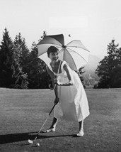 Audrey Hepburn Playing Golf Barefoot With Umbrella 16x20 Canvas Giclee - $69.99