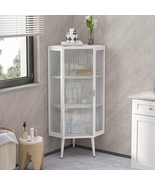 White 22.25&#39;&#39; Floor Corner Cabinet, 3-Tier, Glass Doors Storage - $3,198.24 MXN