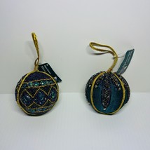 Christmas Ornament World Market Menagerie Teal Beaded Set Of 2 Peacock C... - $24.75