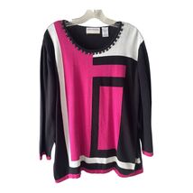 Alfred Dunner Women’s 2X Geometric Colorblock Sweater Top Pink Black Whi... - $21.60