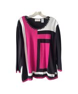 Alfred Dunner Women’s 2X Geometric Colorblock Sweater Top Pink Black White Beade - $21.60