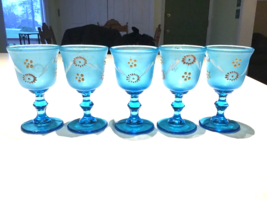 Victorian Glass Hand Painted Sherry Glasses Set of 4 Circa 1905 - $54.23