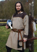 Medieval Viking Tunic – Herringbone Cotton, Canvas Accents, Brown - $1,330.29 MXN+
