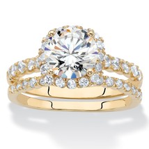 PalmBeach Jewelry 2.28 TCW Round Cubic Zirconia Gold-Plated Bridal Ring Set - £14.09 GBP