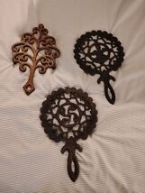 - Lot Of 3 Trivets And Candle Holder Steel And Brass Antique Items Vintage - $14.99