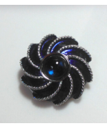 Vintage Avon Dark Blue Enamel &amp; Cab Flower Brooch/Scarf Clip 1.3/8&quot; Diam... - £15.67 GBP