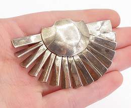 925 Sterling Silver - Vintage Shiny Modernist Hand Fan Design Brooch Pin- BP1727 - £55.94 GBP