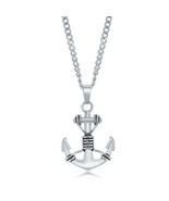 iJewelry2 Oxidized Stainless Steel Marine Anchor Pendant Curb Chain Neck... - $51.95 CAD