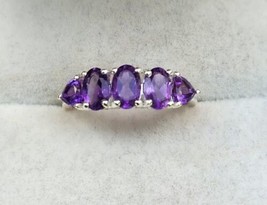 African Amethyst 5-Stone Ring in Sterling Silver 1.60 ctw Size 7 - £20.81 GBP
