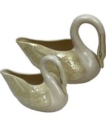 Belleek Ireland Porcelain Pair Of Swan Creamers Sauce Boats Canary Luste... - $37.40