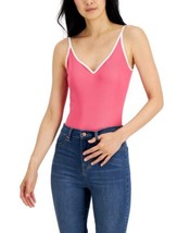 MSRP $22 Just Polly Juniors&#39; Contrast-Trim Ribbed Bodysuit Pink Size XS - £11.45 GBP