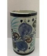 Vintage Tonala Mexican Folk Art Vase Floral Fruit Blues 6.5&quot; High - €22,55 EUR