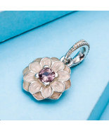925 Sterling Silver Blooming Dahlia Charm Bead with Enamel and Pink Cz  - £11.98 GBP