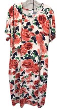 NWT LuLaRoe 2XL White Pink Green Floral Knit Marly Pockets &amp; Sash Shift ... - $37.61