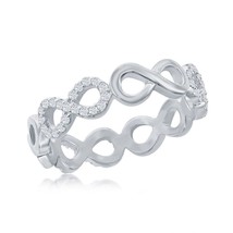 Sterling Silver Alternating CZ &amp; Polished Infinity Ring - £23.54 GBP