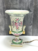 Antique Edme Samson Armorial Urn Vase Lamp Floral Green Rams Head Green ... - $207.90